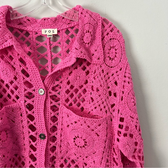 POL Pink Crochet Button-Up Cardigan - Picture 6 of 7